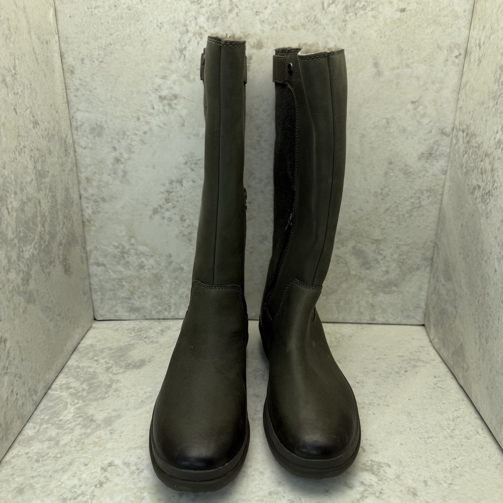 New UGG Simmens Women's Size 6 Forest Green Tall Waterproof Leather Wool Boots